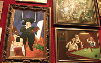 Where else can you find a genuine Botero hanging right next to a dogs-playing-pool painting?