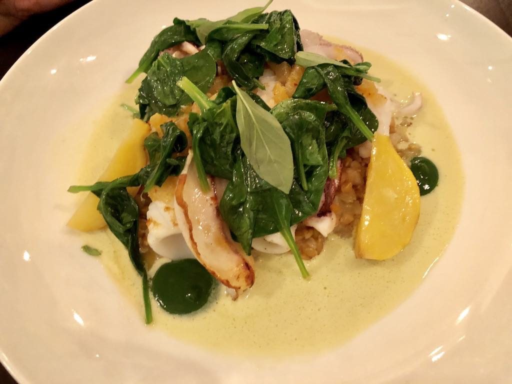 Squid with watercress cream.