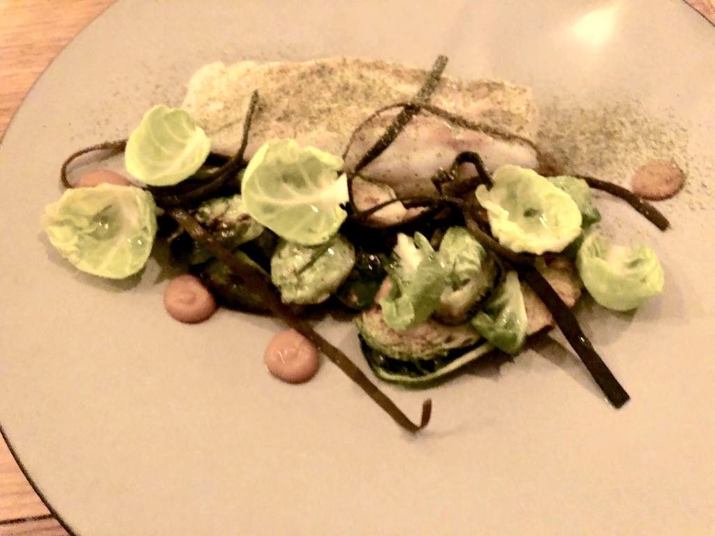 Salt restaurant, Paris, Cod with Brussels sprouts and medlar