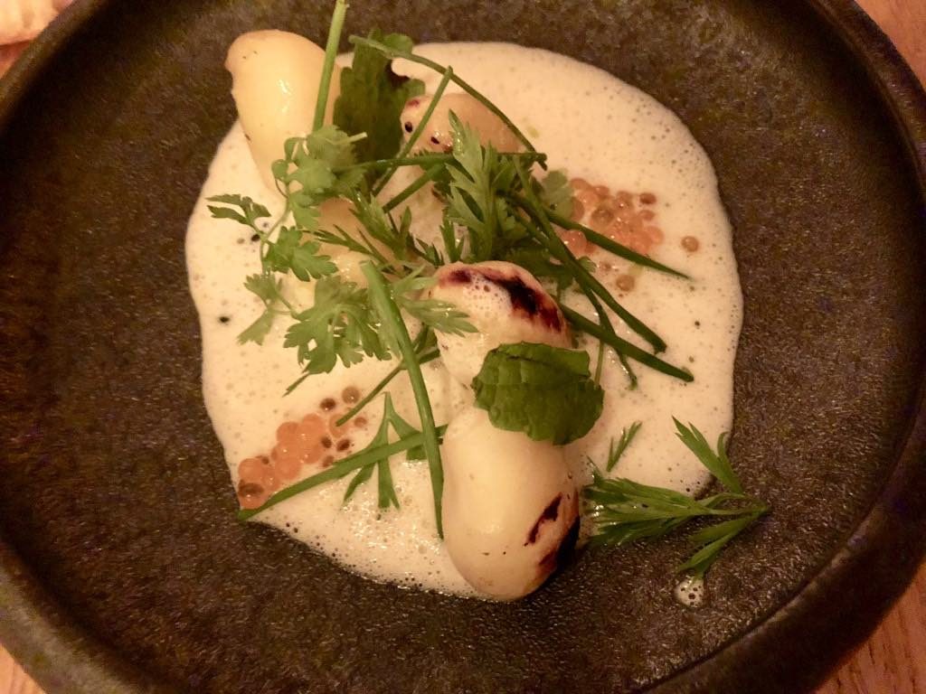 Salt restaurant, Paris, herring soup with grenaille potatoes and wild sprouts