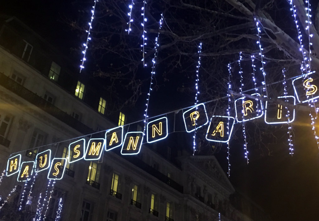 Christmas lights on Boulevard Haussmann.