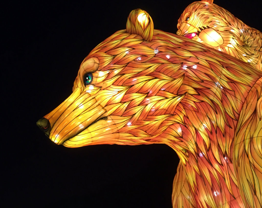 One of the animals crafted from fabric and light at the Jardin des Plantes’ Espèces en Voie d’Illumination.