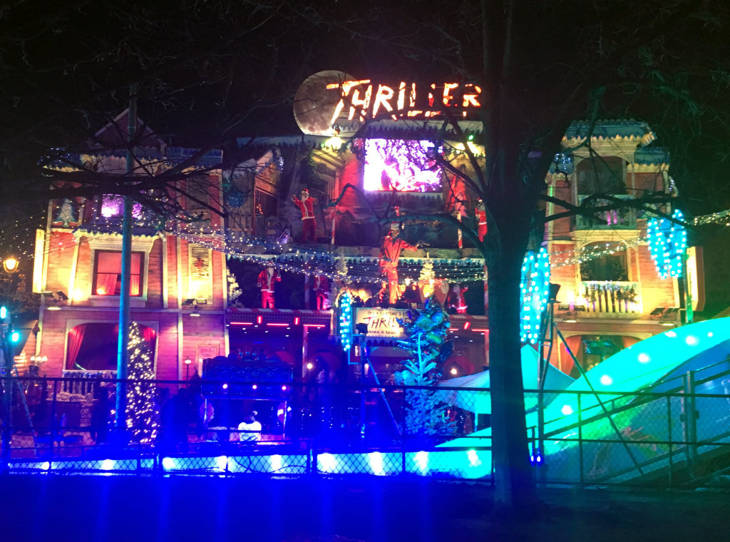 Non-traditional Christmas lights at the Jardin des Tuileries holiday market.