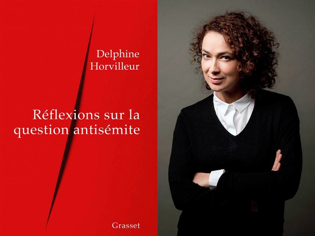 Delphine Horvilleur and the cover of her new book, Réflexions sur la Question Anti-Semite.