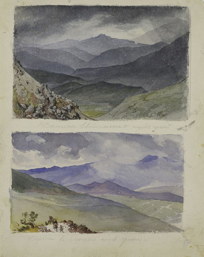 “Valley of Itom before the Storm” and “Road to Sinano after the Storm “ (1835), by Karl Bryullov.