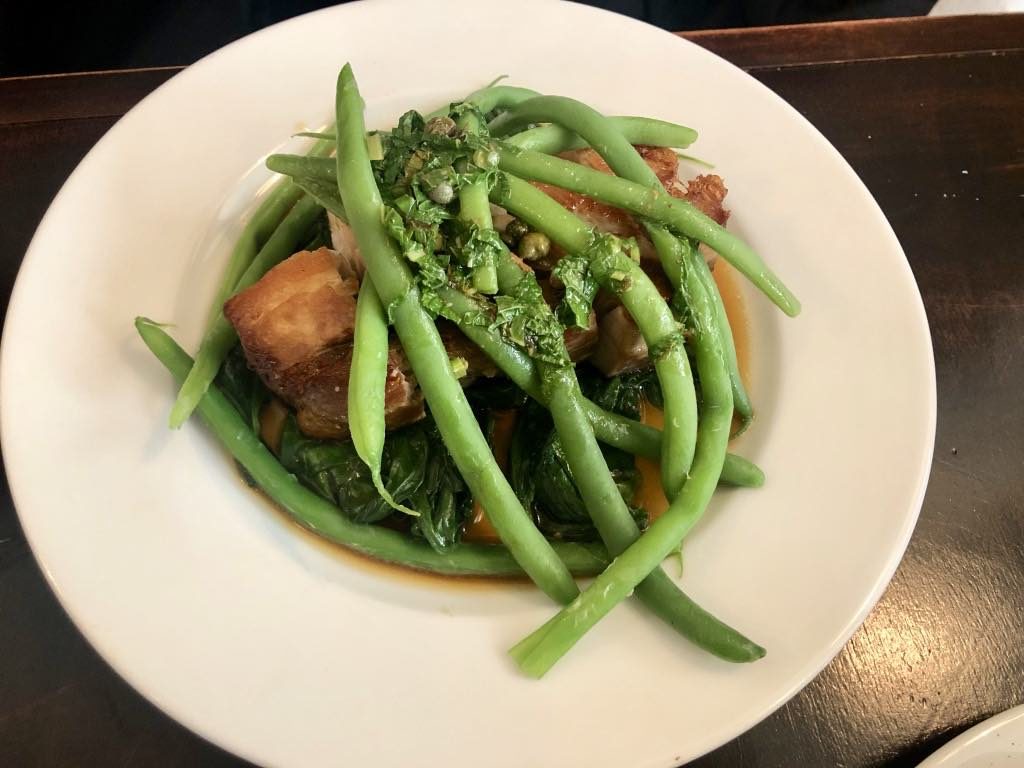 Pork belly with green beans.