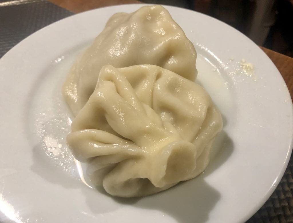 Khinkali, veal-stuffed dumplings.
