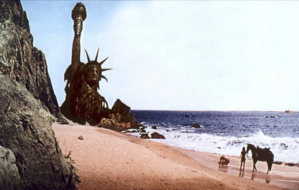 A scene from the end of the first filmed version of Planet of the Apes (1968), directed by Franklin J. Schaffner.