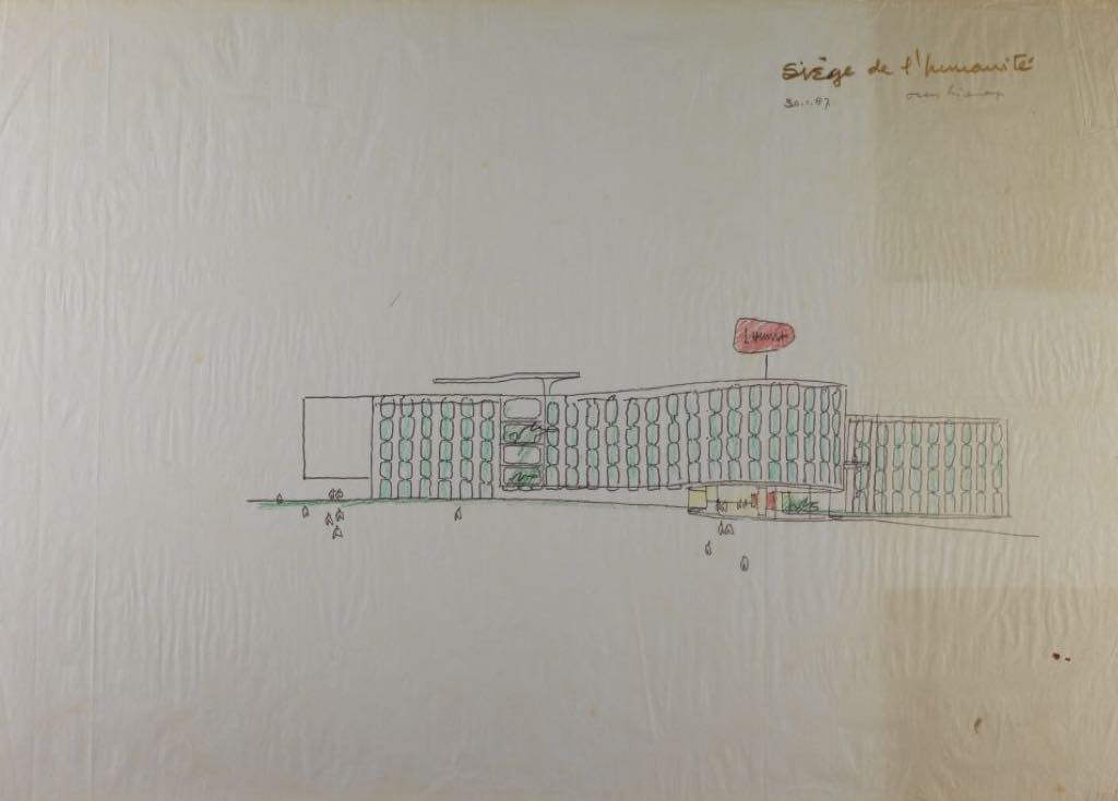 Oscar Niemeyer’s sketch for the Humanité headquarters in Saint-Denis. © Fondation Oscar Niemeyer, Rio de Janeiro