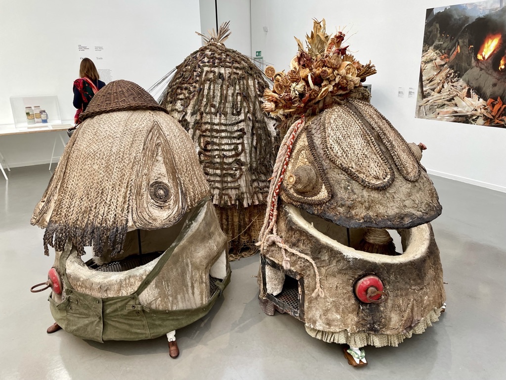 Exhibition view with Roberto Cuoghi’s anthropomorphic kilns.