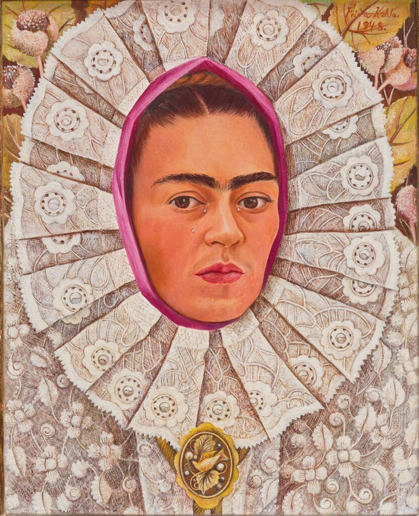 "Self-portrait" (1948), by Frida Kahlo. The artist wears a Resplandor, the headdress of Tehuana women in Oaxaca, where her mother was from. Private collection. © Diego Rivera and Frida Kahlo archives, Bank of México, fiduciary in the Frida Kahlo and Diego Rivera Museums Trust.