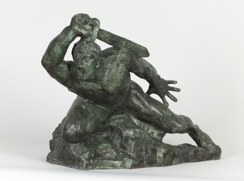 "Reclining Warrior with Sword" (1898-1900), by Antoine Bourdelle. Study for a war memorial in the Tarn-et-Garonne department of France. Musée Bourdelle