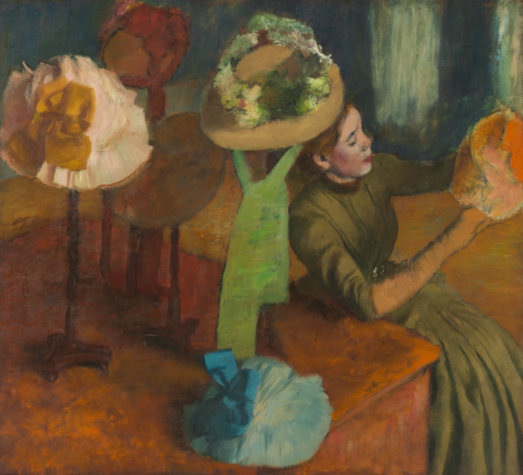 "Chez la Modiste" (1879-86), by Edgar Degas, one of the many subjects that Degas shared with Manet. Mr. and Mrs. Lewis Larned Coburn Memorial Collection, The Art Institute of Chicago, Chicago.
