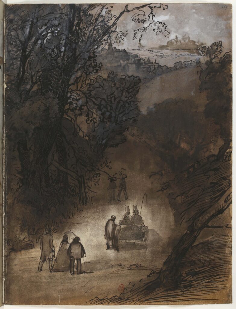 "Travelers on a Road Leading to Exmes, Normandy." Sketchbook no. 1 (September-October 1861), by Edgar Degas. © BnF