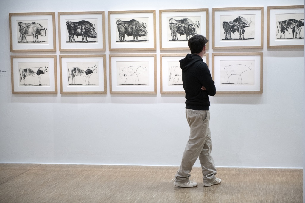Exhibition view with "The Bulls" (1945-46). Photo: Didier Plowy