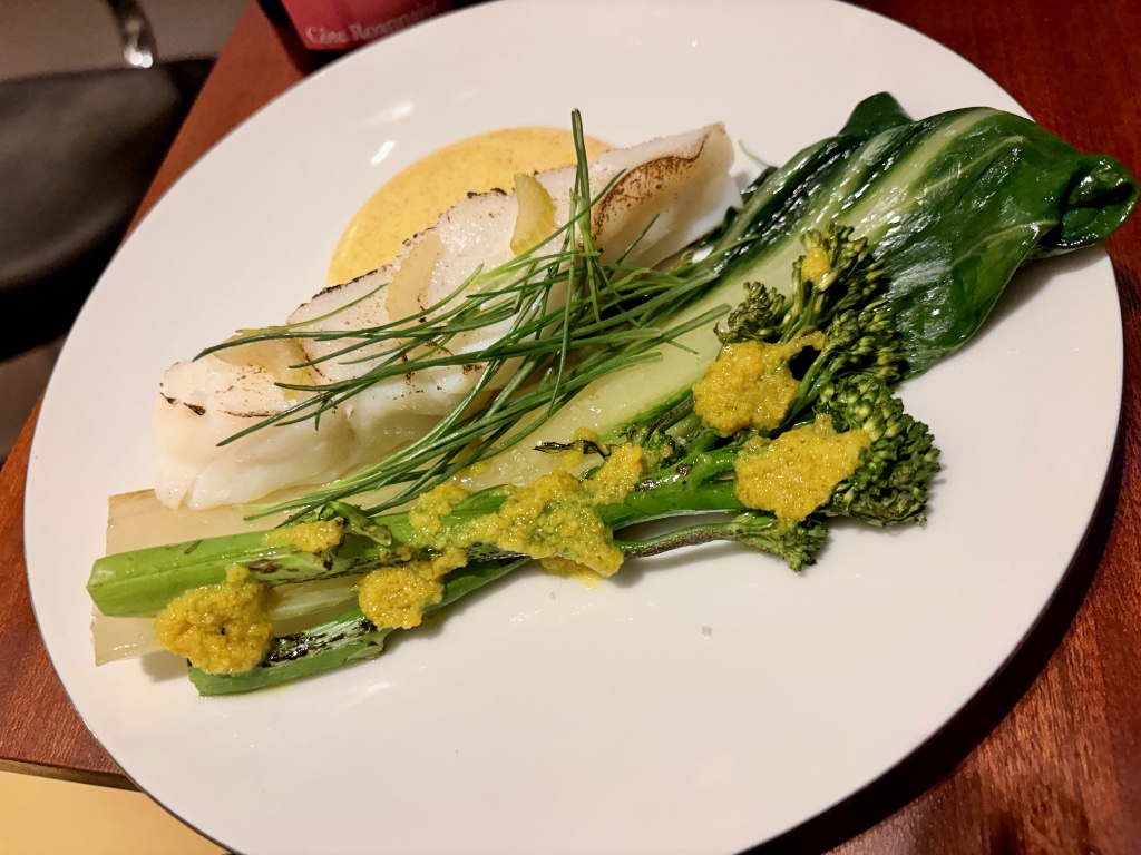 Pollack with broccolini and Swiss chard.