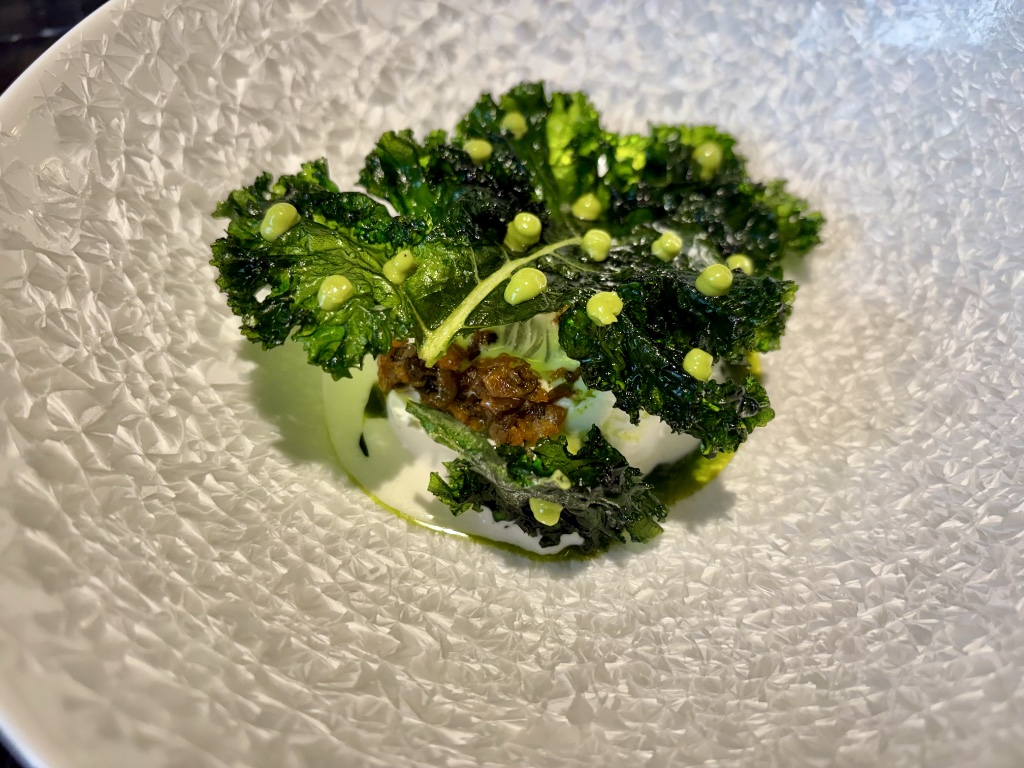 Different forms of cabbage with unusual accompaniments.