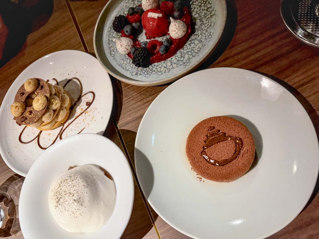 Desserts and a cheese plate.